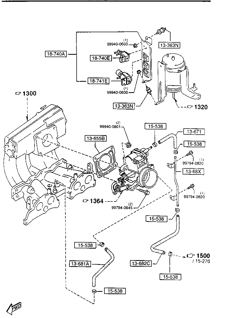 EMISSION CONTROL SYSTEM (INLET SIDE) (GASOLINE)(2200CC>EGI) per Mazda B1800 B1800
